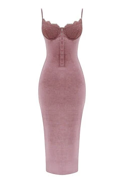 Soft Pink Velvet Midi Dress 27 Soft Pink Velvet Midi Dress -Pinkyy Kleider Geschaft sb8877 01g