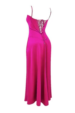 Fuchsia Lace Up Maxi Dress -Pinkyy Kleider Geschaft sb9032a 02t