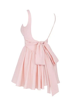 Soft Peach Bow Mini Dress -Pinkyy Kleider Geschaft sb9124b 02