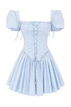 Soft Blue Broderie Corset Mini Dress -Pinkyy Kleider Geschaft sb9167 01a