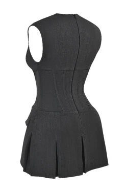 Charcoal Pleated Corset Dress 32 Charcoal Pleated Corset Dress -Pinkyy Kleider Geschaft sb9441 02