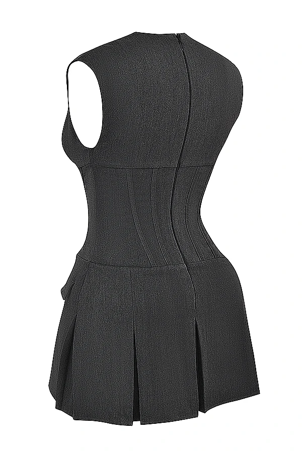 Charcoal Pleated Corset Dress 16 Charcoal Pleated Corset Dress – Bild 16