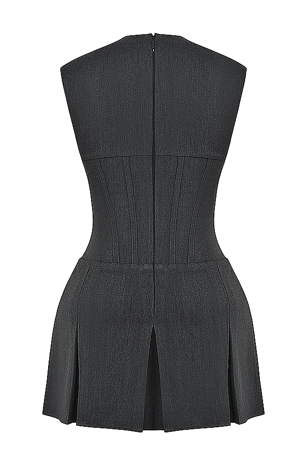 Charcoal Pleated Corset Dress 17 Charcoal Pleated Corset Dress – Bild 17