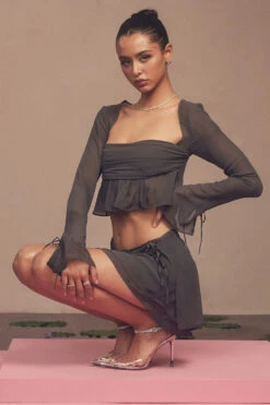 Shadow Long Sleeve Floaty Top -Pinkyy Kleider Geschaft shadow g22