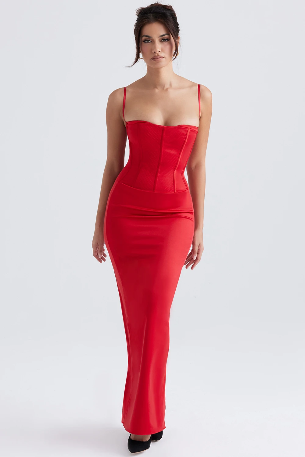 Red Satin Corset Maxi Dress 1 Red Satin Corset Maxi Dress