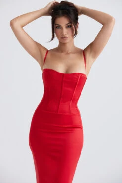 Red Satin Corset Maxi Dress 20 Red Satin Corset Maxi Dress -Pinkyy Kleider Geschaft shani 3