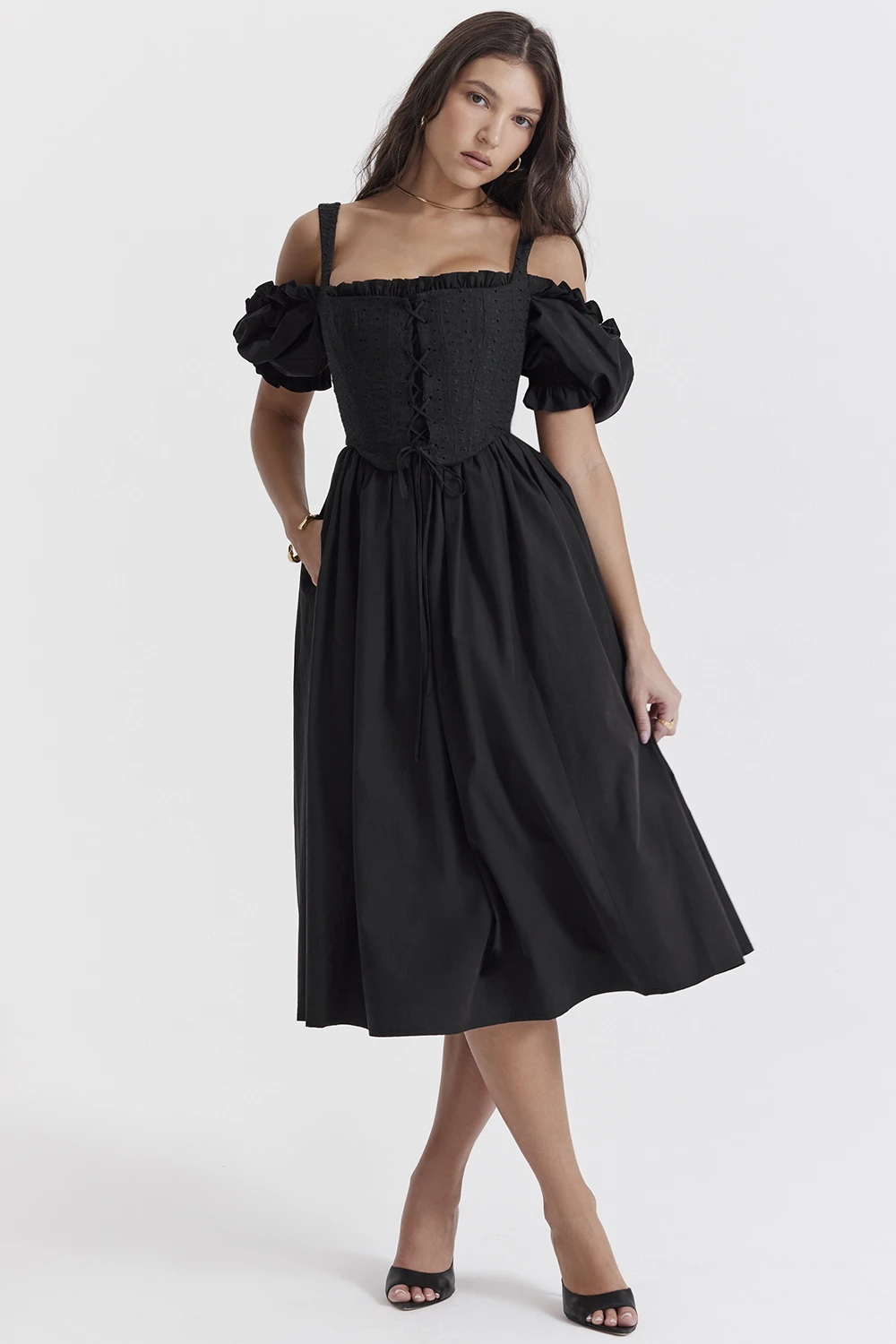 Black Puff Sleeve Midi Sundress 1 Black Puff Sleeve Midi Sundress