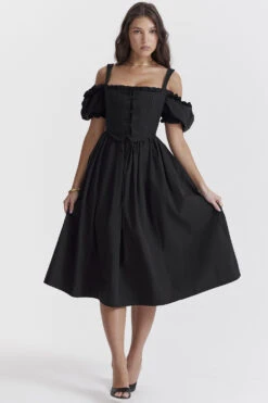 Black Puff Sleeve Midi Sundress 22 Black Puff Sleeve Midi Sundress -Pinkyy Kleider Geschaft silvana 4