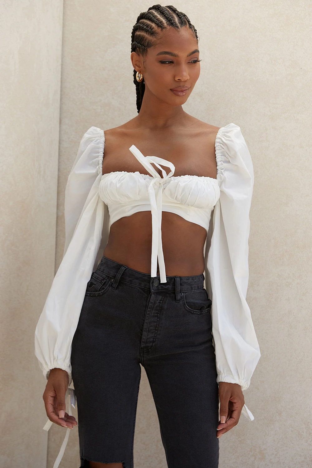 White Balloon Sleeve Corset Top 2 White Balloon Sleeve Corset Top – Bild 2