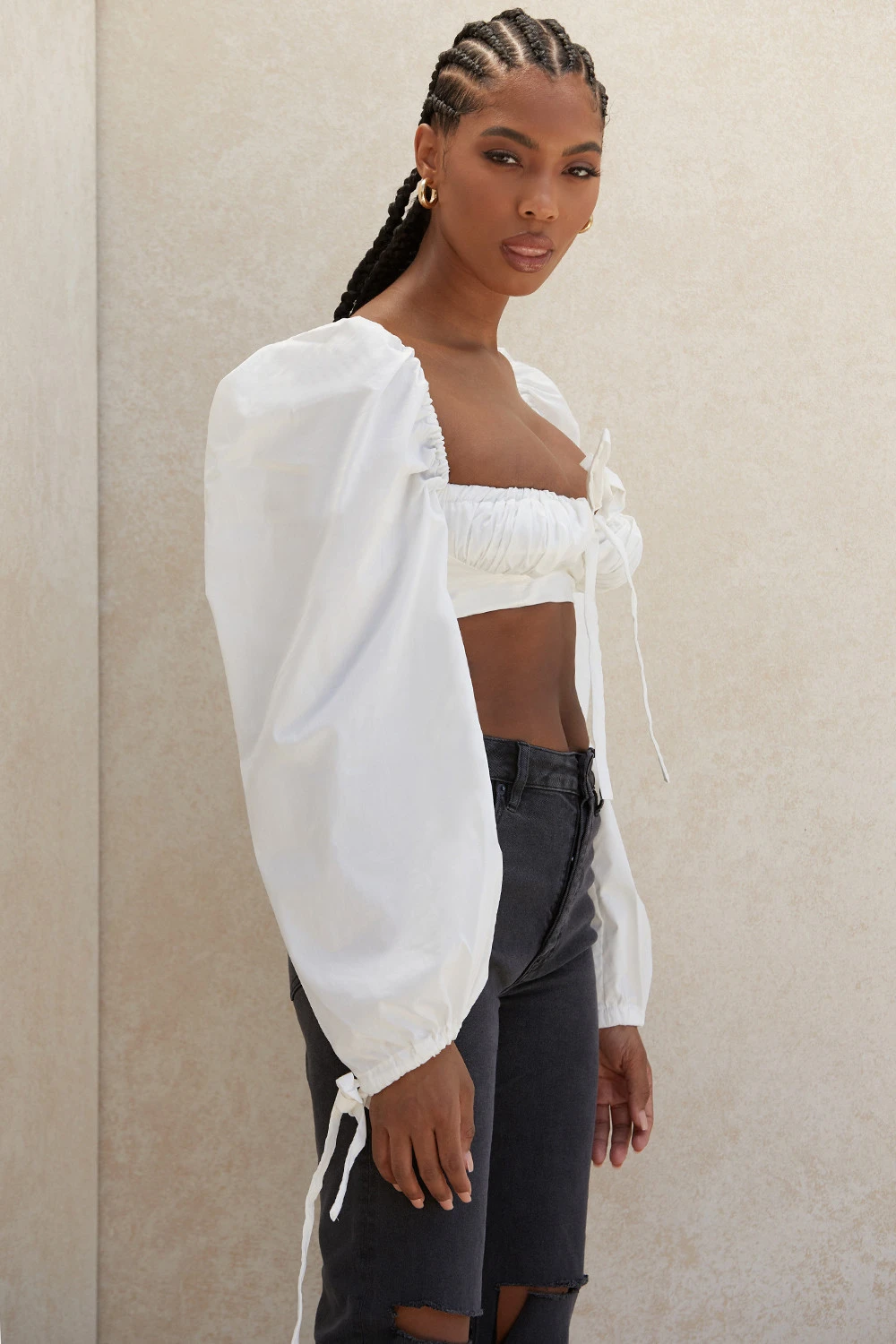 White Balloon Sleeve Corset Top 4 White Balloon Sleeve Corset Top – Bild 4