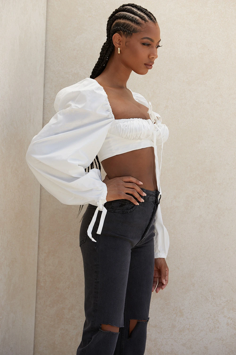 White Balloon Sleeve Corset Top 5 White Balloon Sleeve Corset Top – Bild 5