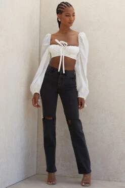 White Balloon Sleeve Corset Top 12 White Balloon Sleeve Corset Top -Pinkyy Kleider Geschaft stella 9