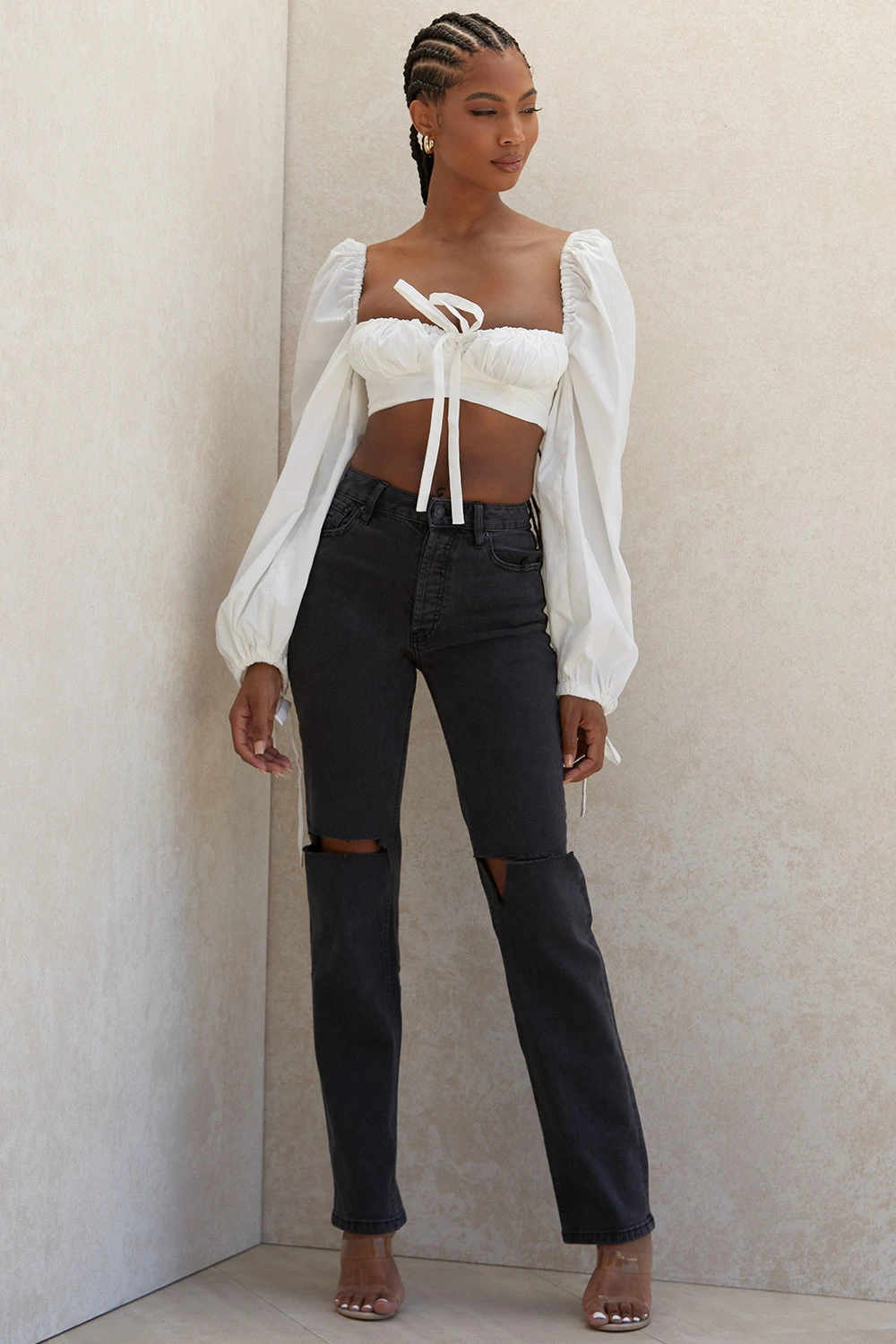 White Balloon Sleeve Corset Top 3 White Balloon Sleeve Corset Top – Bild 3