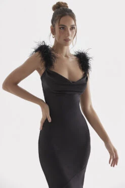 Black Satin Maxi Dress -Pinkyy Kleider Geschaft tabitha 5