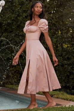 Blush Puff Sleeve Midi Dress -Pinkyy Kleider Geschaft tallulah bl22