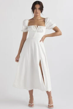 White Puff Sleeve Midi Sundress