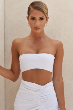 White Linen Mix Bandeau Top