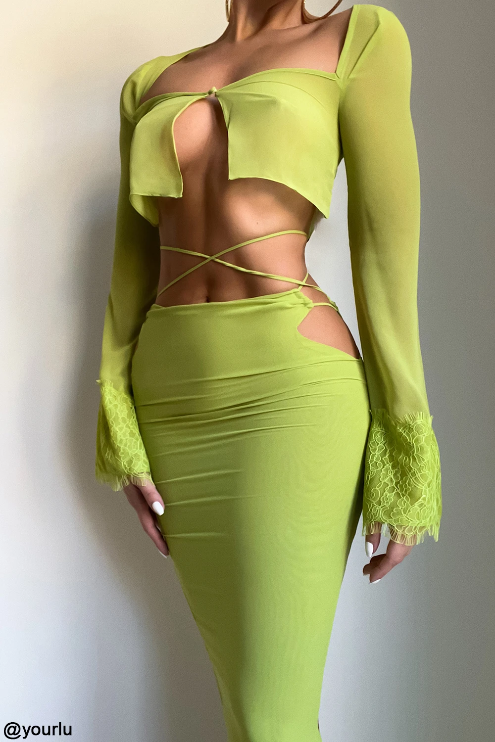 Lime Green Georgette Cropped Top 7 Lime Green Georgette Cropped Top – Bild 7