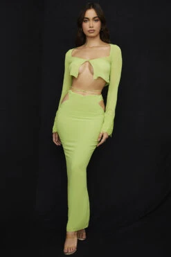 Lime Green Georgette Maxi Skirt