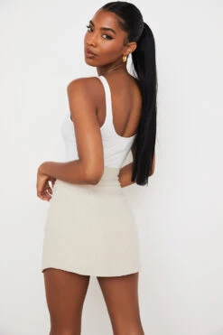 Beige Linen Gathered Waist Mini Skirt -Pinkyy Kleider Geschaft tayo 7