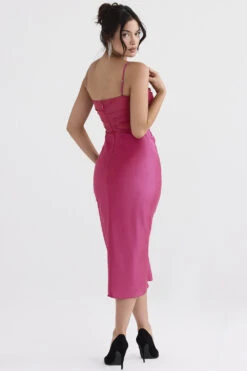 Hot Pink Draped Corset Midi Dress -Pinkyy Kleider Geschaft teia 5u