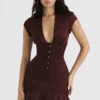 Wine Ruffle Corset Dress