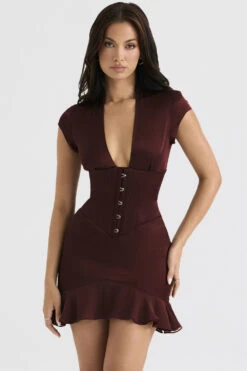 Wine Ruffle Corset Dress