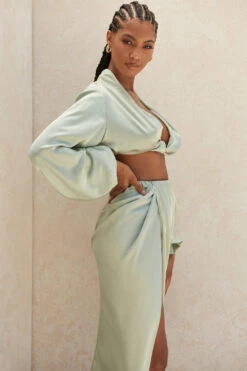 Sage Silky Satin Plunge Blouson Top 23 Sage Silky Satin Plunge Blouson Top -Pinkyy Kleider Geschaft toscaconstance 10