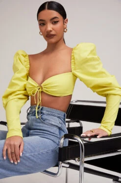 Mistress Rocks 'Tough Love' Lemon Puff Sleeve Cropped Top -Pinkyy Kleider Geschaft tough love 4