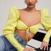 Mistress Rocks 'Tough Love' Lemon Puff Sleeve Cropped Top