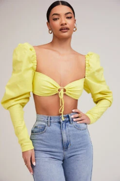Mistress Rocks 'Tough Love' Lemon Puff Sleeve Cropped Top -Pinkyy Kleider Geschaft tough love 8