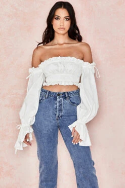 White Ruched Off Shoulder Top 21 White Ruched Off Shoulder Top -Pinkyy Kleider Geschaft tulayara 4