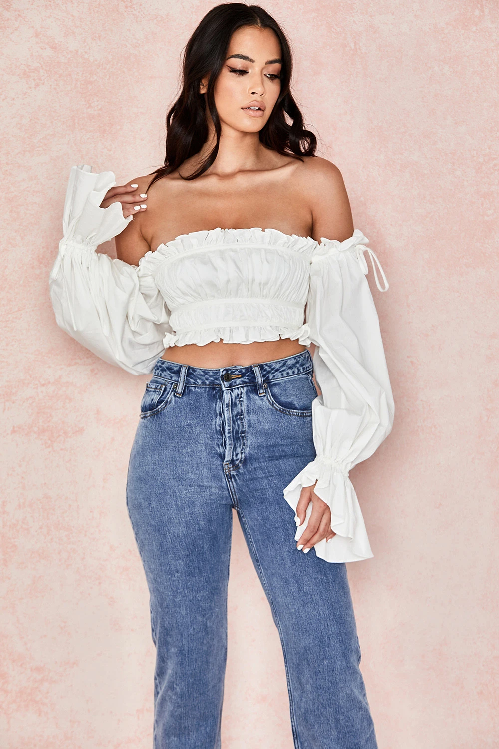 White Ruched Off Shoulder Top 4 White Ruched Off Shoulder Top – Bild 4