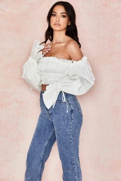 White Ruched Off Shoulder Top 23 White Ruched Off Shoulder Top -Pinkyy Kleider Geschaft tulayara 8