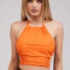 Mistress Rocks 'Vacay Mode' Orange Halter Neck Crop Top