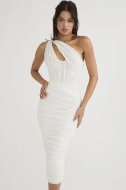 Ivory Asymmetric Cutout Midi Dress -Pinkyy Kleider Geschaft valentina 2