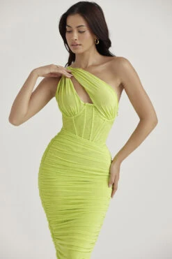 Lime Asymmetric Cutout Midi Dress -Pinkyy Kleider Geschaft valentina l4