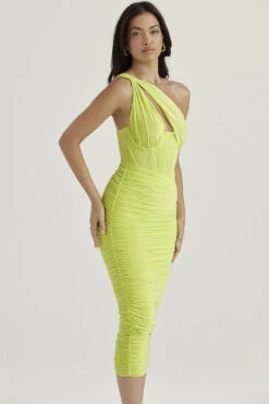Lime Asymmetric Cutout Midi Dress -Pinkyy Kleider Geschaft valentina l5