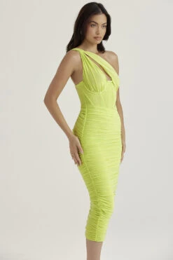 Lime Asymmetric Cutout Midi Dress -Pinkyy Kleider Geschaft valentina l6
