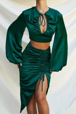 Emerald Green Satin Balloon Sleeve Top 25 Emerald Green Satin Balloon Sleeve Top -Pinkyy Kleider Geschaft vanda gr11