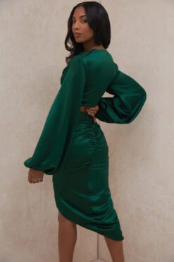 Emerald Green Satin Gathered Skirt -Pinkyy Kleider Geschaft vandra 11d