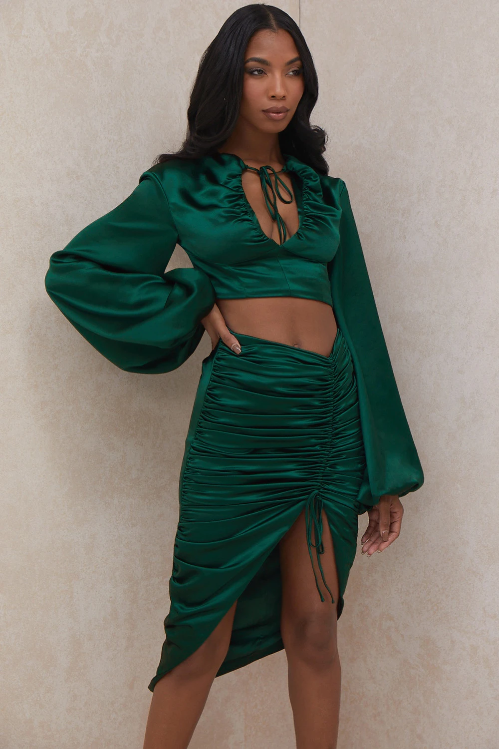 Emerald Green Satin Balloon Sleeve Top 8 Emerald Green Satin Balloon Sleeve Top – Bild 8
