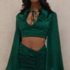 Emerald Green Satin Balloon Sleeve Top