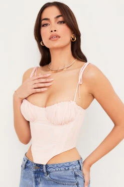 Baby Pink Chiffon Gathered Bust Cropped Corset -Pinkyy Kleider Geschaft willow 12a