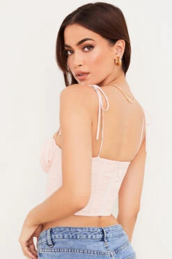 Baby Pink Chiffon Gathered Bust Cropped Corset -Pinkyy Kleider Geschaft willow 6a