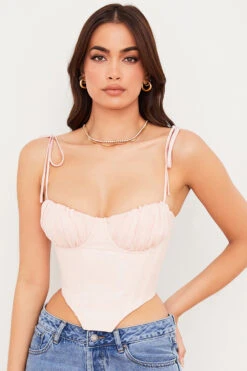 Baby Pink Chiffon Gathered Bust Cropped Corset -Pinkyy Kleider Geschaft willow 9a