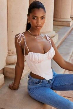 Baby Pink Chiffon Gathered Bust Cropped Corset -Pinkyy Kleider Geschaft willow p12